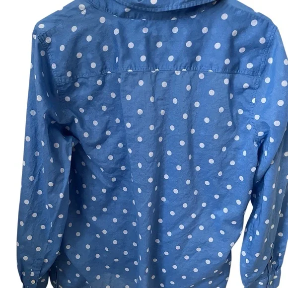 Talbots Blue Polka Dot Shirt Button Down Large Petite Lightweight 100% Cotton - Picture 3 of 5